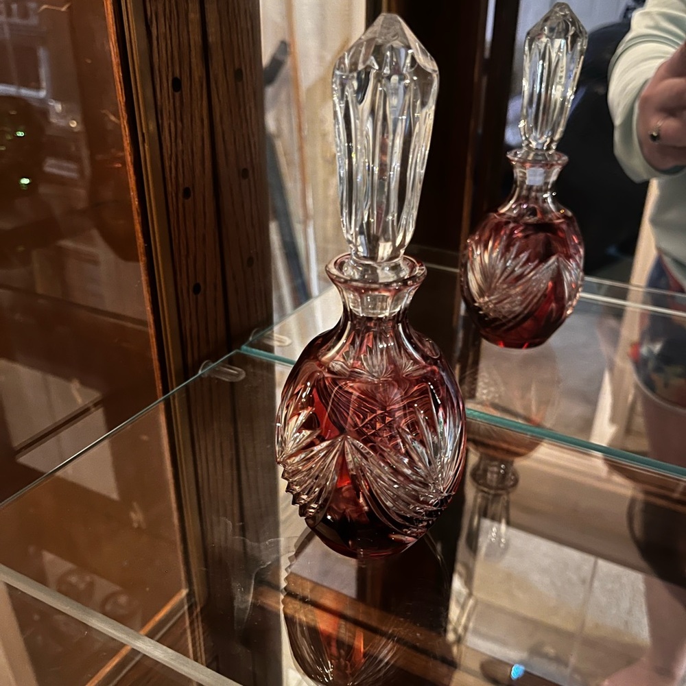 Vintage Red Glass Perfume Bottle with Stopper